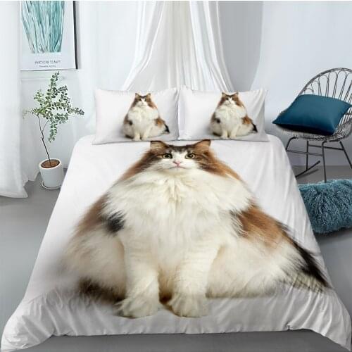 3D White Comforter Cases Cat Duvet Cover Sets Pillow Sham Full Double Single Twin Queen King Size 160*220cm Animal Bedclothes
