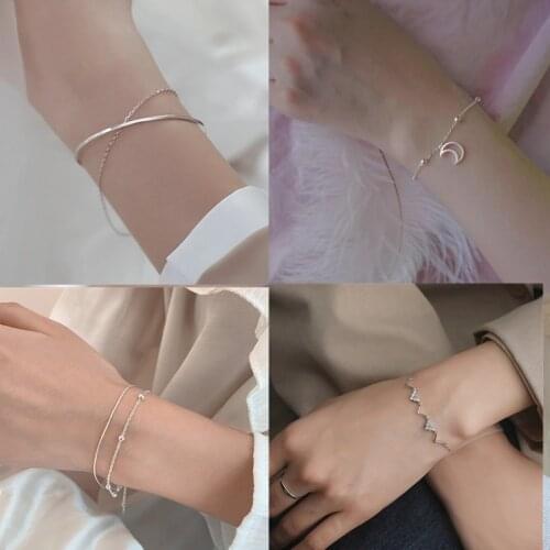 925 Sterling Silver Crystal Round Bead Star Heart Shape Charm Bracelet Elegant Women Fashion Christmas Party Jewelry sl246