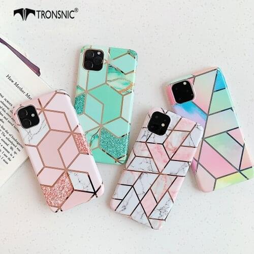 Electroplated Marble Phone Case for iPhone 11 Pro Max XR X XS MAX Soft Green Geometric Cases for iPhone 6s 7 8 Plus Luxury Cover