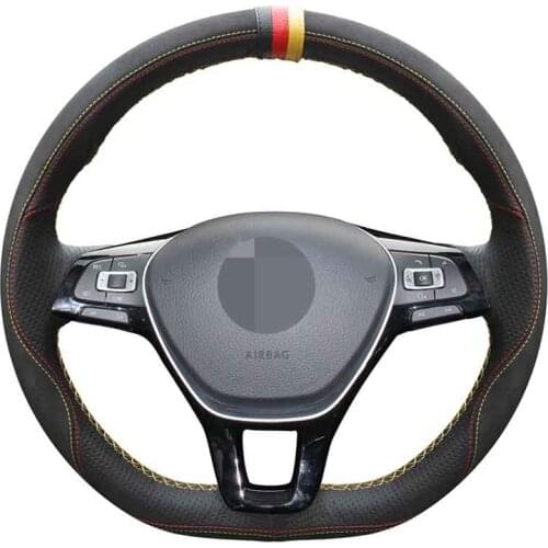 Car Steering Wheel Cover DIY Hand-stitched Black Genuine Leather For Volkswagen VW Golf 7 Mk7 New Polo Jetta Passat B8 Tiguan