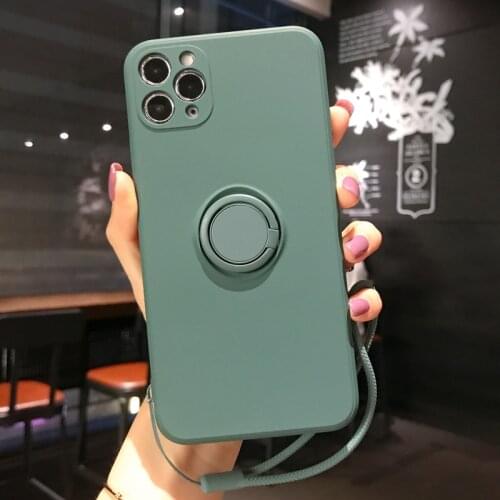 With Ring Holder Liquid Silicone Phone Case for iPhone 12 11 Pro Max X Xs Xr 6 6s 7 8 Plus Mini SE 2020 Magnetic Lanyard Cover