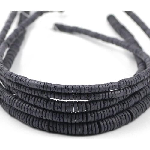 4/6/8MM Black Flat Round Coins Natural Stone Volcanics Lava Spacer Loose Beads For Jewelry Making DIY Bracelets Accessories