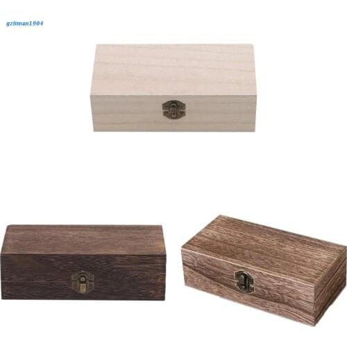 P15D Paulownia Wooden Storage Box with Hinged Lid Decorative Wood Makeup Case Holder