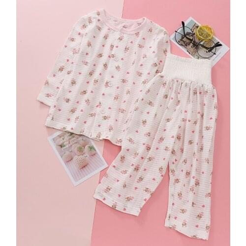 Baby Pyjamas Cotton Suit Girls Long Sleeve Summer Underwear Suit Thin Section Casual High Waist Short Sleeve Pajamas 2pcs/set