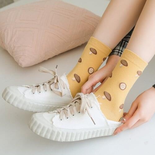 Dreamlikelin Korean Style Sweet Strawberry Socks Spring Autumn Fruits Print Cotton Middle Tube Socks