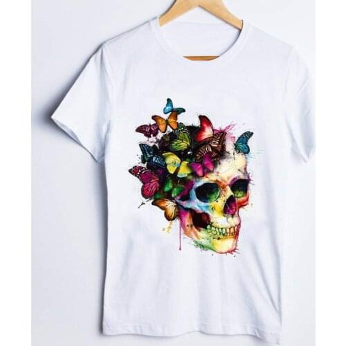 Tees for Women Print Butterfly Fashion Skull Funny Cute 90s Watercolor Ladies Clothes Lady Tops Clothing Female T T-Shirt