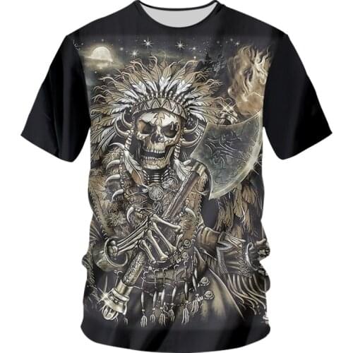 IFPD EU Size 3D Indians Skeleton Warrior Printed tshirt Men O-neck T Shirts Summer Short Sleeve Hip Hop Harajuku Top oversized