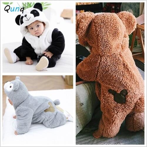 Winter Baby Girl Romper Thick Warm Fall Newborns Clothing Hooded Zipper Panda Bear Style Infant Boys Girls Jumpsuits Costume