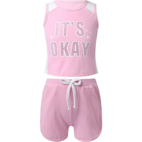 2Pcs Set Toddler Girls Summer Sport Suit Sleeveless Letters Print Breathable Net Running Workout Top and Shorts Kids Tracksuit