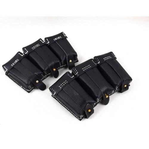 Replica 2PCS WWII German Mauser K98 Triple Leather Ammo Ammunition Pouch Black