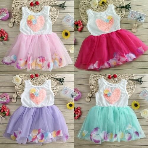Baby Girls Party Lace Tulle Flower Summer Dress Toddler Kids Baby Girl Cute Heart Splice Party Princess Childrens Holiday Dress