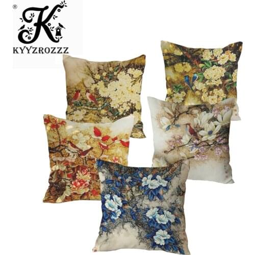 Chinese Style Peony Flowers Printed Linen Cushion Cover Decorative Pillow Covers for Sofa Car Decor Home capas para almofadas