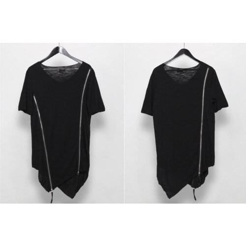 New Mens Short Sleeve T-Shirt / Relaxed Fit Longline/ Drop Shoulder / Black White Layer Stitching Folded Sleeve Long Fitted
