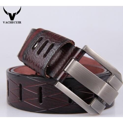 VACHECUIR Best Quality First Class Real Genuine Leather Mens Hollow Designer Belt Men Luxury Alloy Buckle Belts Length 105-135cm