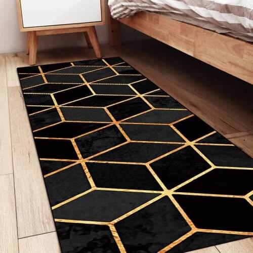 Nordic Style Kitchen Carpet Home Waterproof Golden Line Geometric Pattern Carpets Oil-Proof Kitchen Mat Hot Sale