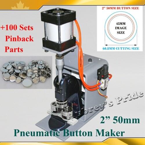 NEW Professiona Pneumatic 2" 50mm Badge Button Maker Making Machine +100 Sets Metal Pinback Button Supply