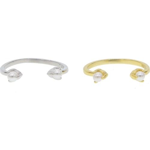 Latest OPEN adjust rings for girl women double pearl minimal delicate design 925 sterling silver original vermeil dainty jewelry