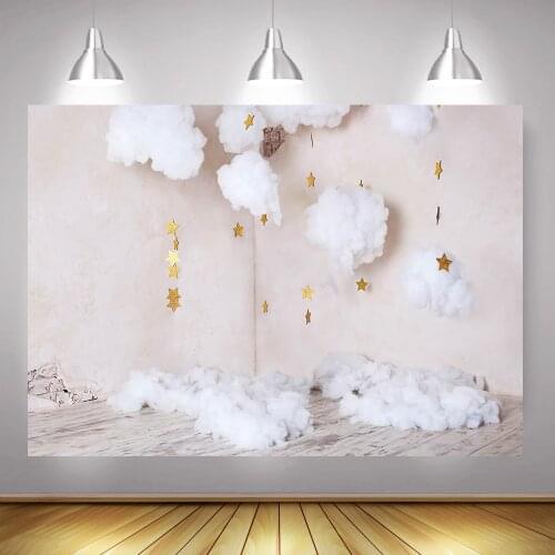 Newborn Little Star Birthday Party Banner Backdrop Decoration Twinkle Stars Cloud Photography Background for Photo Studio