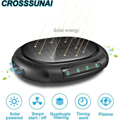 Solar Car Air Purifier Vehicle Timing Ionizer Ozonizer Solar Power USB Charging Fresh Negative Ion Ozone Odor Eliminator Smoke