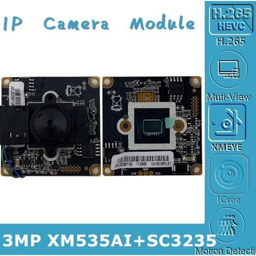 3.7mm XM535AI+SC3235 IP Camera Module Board Mini Lens IRC 3MP H.265 2304*1296 MIC Audio Interface with Radiator Motion Detection