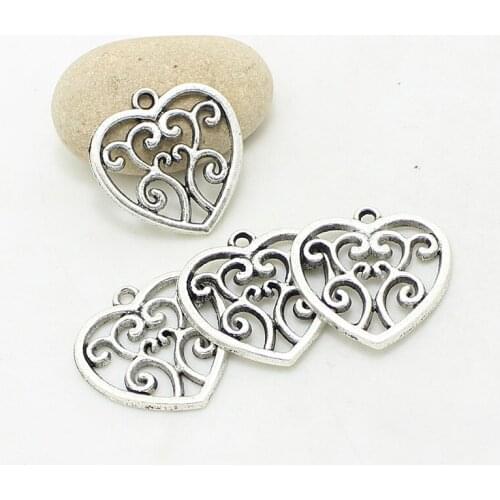 Sweet Bell 40pcs 21*22mm Hollow Hearts Charm Pendant Antique Copper Metal Zinc Alloy Trendy Jewelry Fit DIY Jewelry Making 2C196