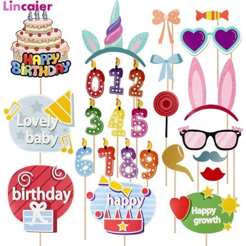 Happy Birthday Photobooth Props Party Decoration Kids Photo Booth Kit Funny Accessories 0 1 2 3 4 5 6 7 8 9 Baby Girl Boy