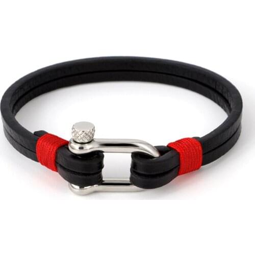 Rock Button Genuine Leather Screw Bracelet & Bangle For Men Jewelry Stainless Steel Gold Silver Leather Bracelet Male Jewellery