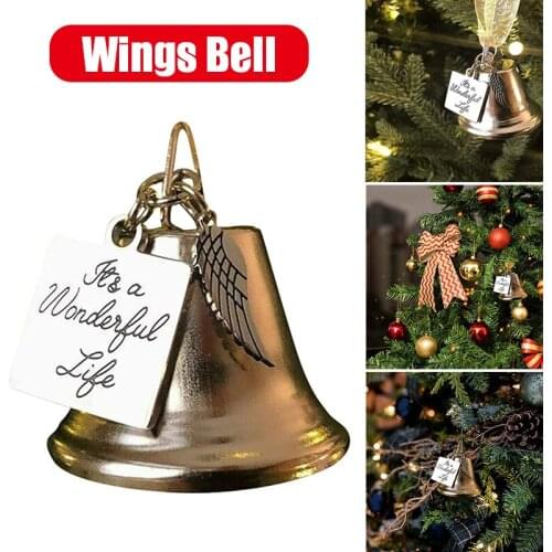 Christmas Ornaments Angel Wings Bell with Stainless Steel Angel Wing Charm Its A Wonderful Life Memorial Ornament CLH@8