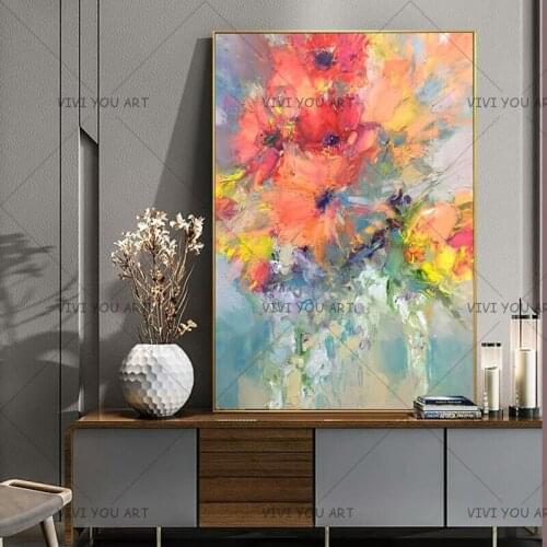 100% Hand Painted Abstract Flowers Art Oil Painting On Canvas Wall Art Wall Adornment Pictures Painting For Live Room Home Decor