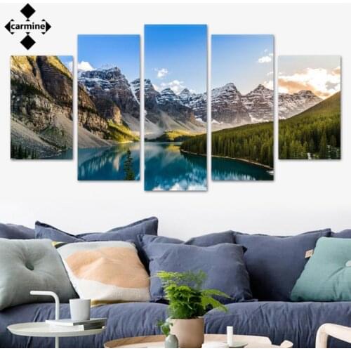 Nordic Style Hd Printing Moraine Lake Landscape Art Canvas Painting 5 Pieces Poster and Print for Home Room Decoration Frameless