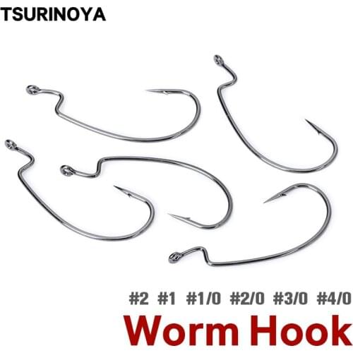 TSURINOYA 8Pcs/pack High Carbon Steel 3/0# 4/0# Wide Belly Crank Fishing Hook for Soft Lure Barbed Fishing Hooks