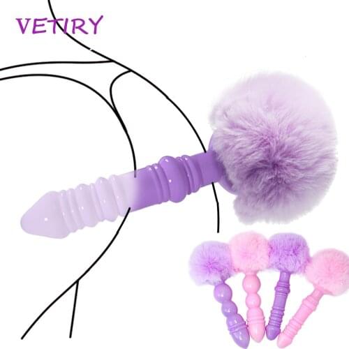 VETIRY Hairy Rabbit Tail Anal Plug Tail Adult Products Silicone Butt Plug Stimulator Anal Sex Toys for Women Cute Erotic Toys