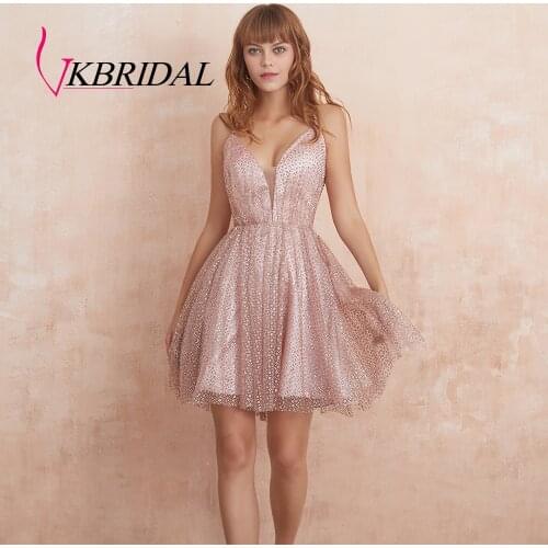 VKbridal Cross Back A Line Tulle Graduation Party Dresses Sparkle Cocktail Gowns Short for Junior Homecoming Dresses 2019