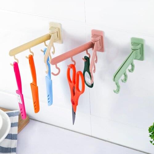 Rotation Wall Mounted Kitchen Organizer Hooks Bathroom Towel Storage Rack for Wall Door Back Home Adjustable Adhesive Hooks