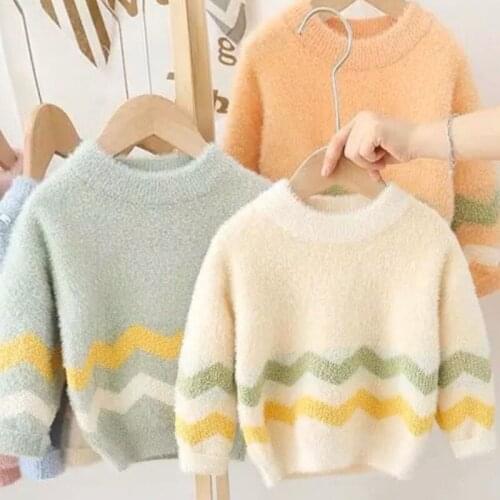 Baby Boys Girls Autumn Winter Striped Long Sleeves Knitting Tops Sweater Childrens Clothing Fashion Korean O-neck Pullover C158
