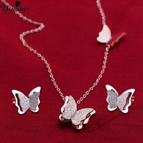 Yiustar Lucky Fashion Butterfly Bridesmaid Jewelry Sets Elegant Animal Stianless Steel Necklace/Earrings Women Girls Accessories