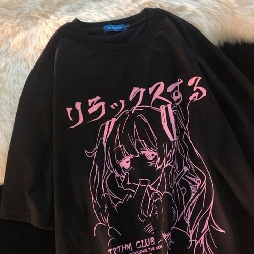 Goth Punk T-Shirt Women Summer 2021 Streetwear Japanese Harajuku Hot Sale Anime Print Loose Student Short-Sleeved Cartoon Shirt