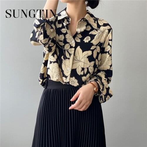 Sungtin Floral Shirt Blouse Women Summer 2021 Thin Flower Blouse Chiffon Female Vintage Korea Design Chic Lady Wild Tops Chiffon