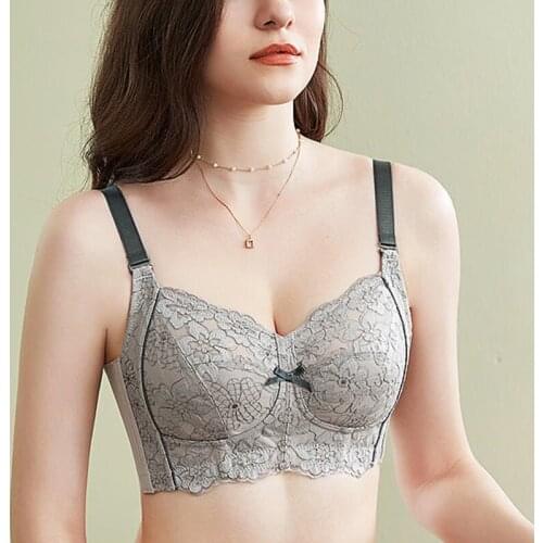 Wireless Bras for Women Full Coverage Non Padded Underwear Plus Size Lace Floral Embroidery Minimizer Bra 34 36 38 40 42 C D E