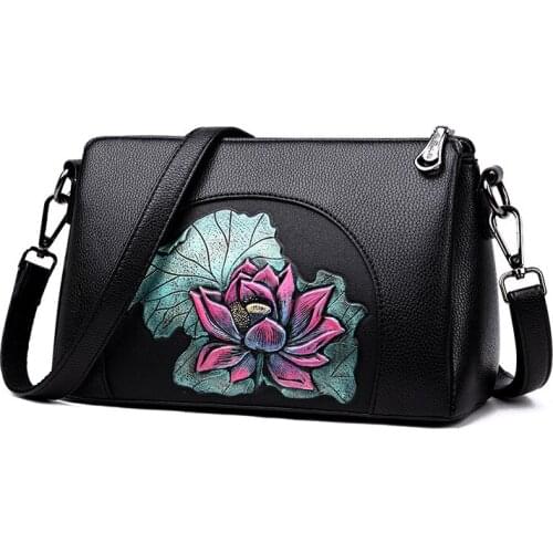 Flowers Women pu Leather Shoulder Messenger Bags Female Handbag Vintage Crossbody Bags For Female 2021 Sac A Main Bolsa purses