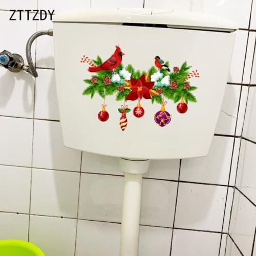 ZTTZDY 24.7×17.8CM Christmas Flower Branch Bird Funny Wall Stickers Creative Toilet Decor Home Accessories T2-1211