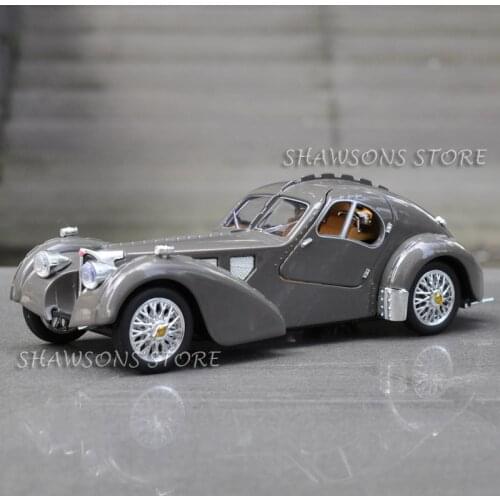 1:28 Diecast Metal Classic Vintage Car Model Bugatti Type 57 Pull Back Toy With Sound & Light