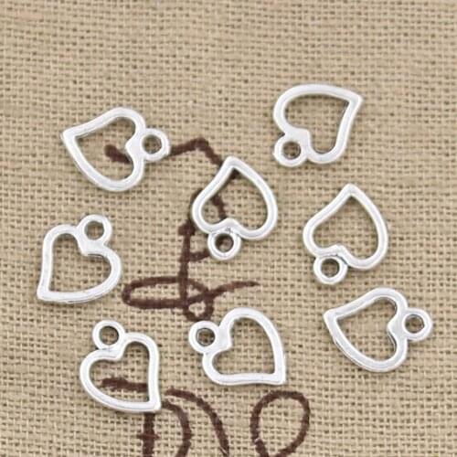 100pcs Charms Heart 10x8mm Handmade Craft Pendant Making fit,Vintage Tibetan Silver color,DIY For Bracelet Necklace