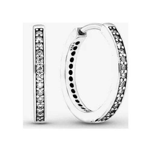 2021 New Free Shipping Authentic 925 Sterling Silver Sparkle Logo Hoop Earrings For Original Women DIY Jewelry S925 Earring