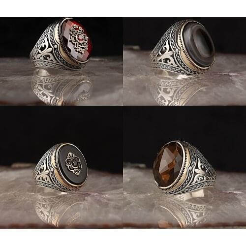 925 Sterling Silver Rings For Men Handmade Healing Agate Onyx Zircon Stone Vintage Gift Rings Turkish Jewelry Accessory Hand Mad