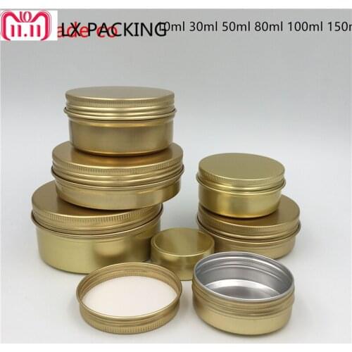 Free Shipping 30ml 50ml 80ml 100ml 150ml Empty Gold Aluminum Cosmetic Cream Bottles Jars Top Grade Candle Pack Containers