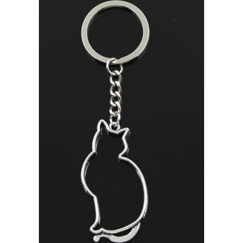 Fashion 3cm Key Ring Metal Key Chain Keychain Jewelry Antique Bronze Silver Color Plated Cat 53x27mm Pendant