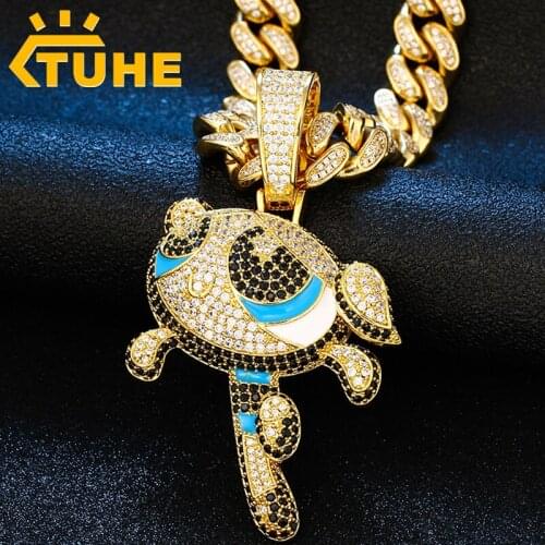 Fashion New Zircon Pendant Hip Hop Cartoons Pattern Copper Jewelry Unisex Hipster Cuban Chain 10mm Necklace