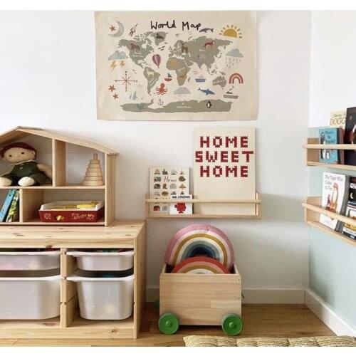 Kids Cartoon Wall Tapestry Boho Decor INS Cute Drawing Baby Kids Room Decor World Map Blanket Tapestries