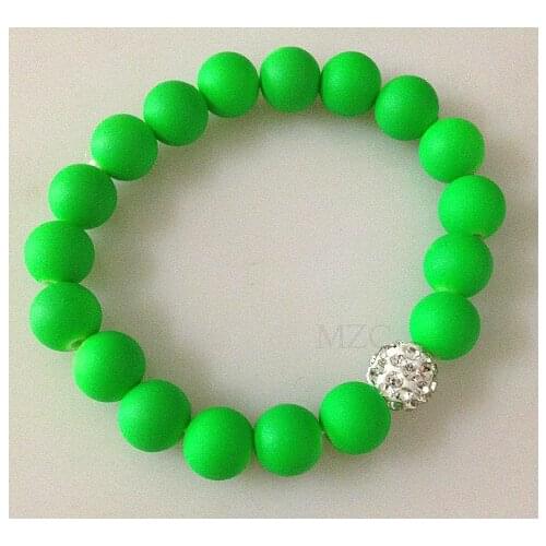 Hh3or New Green Neon Fluorescence Candy Color Beads Disco crystal Bracelet Ball Stand Stretch Bracelets